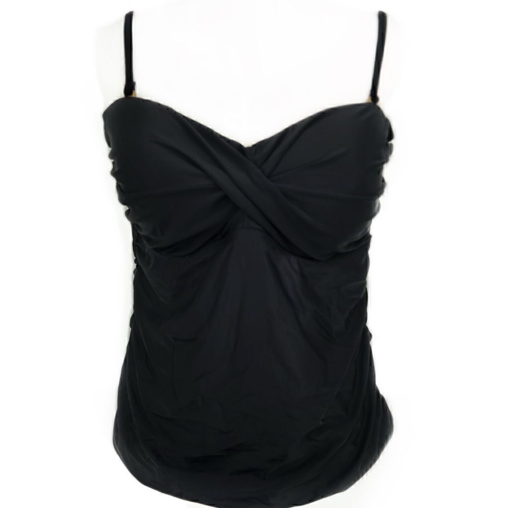 𝅺2bamboo Black Ruche Side Strapless w/ Strap Shapewear Tankini Bikini Top XXL